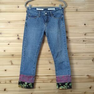 Anthropologie Pilcro Jeans Womens 26 Blue Slim Boyfriend Scarf Trim Boho